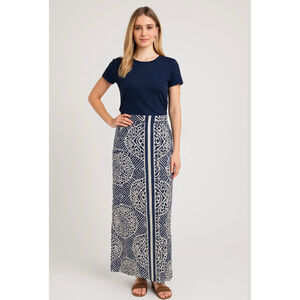 Women's Metrowear Navy White Patterned Maxi Skirt XL Artsy Boho Nautical Coastal
